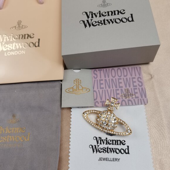 NEW Vivienne Westwood London Swarovski Crystal Gold Orb Brooch Mabel Collection - Picture 8 of 9